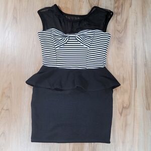 🔺️Pink Crush Black & White Peplum Sleeveless Dress Girl's XSmall